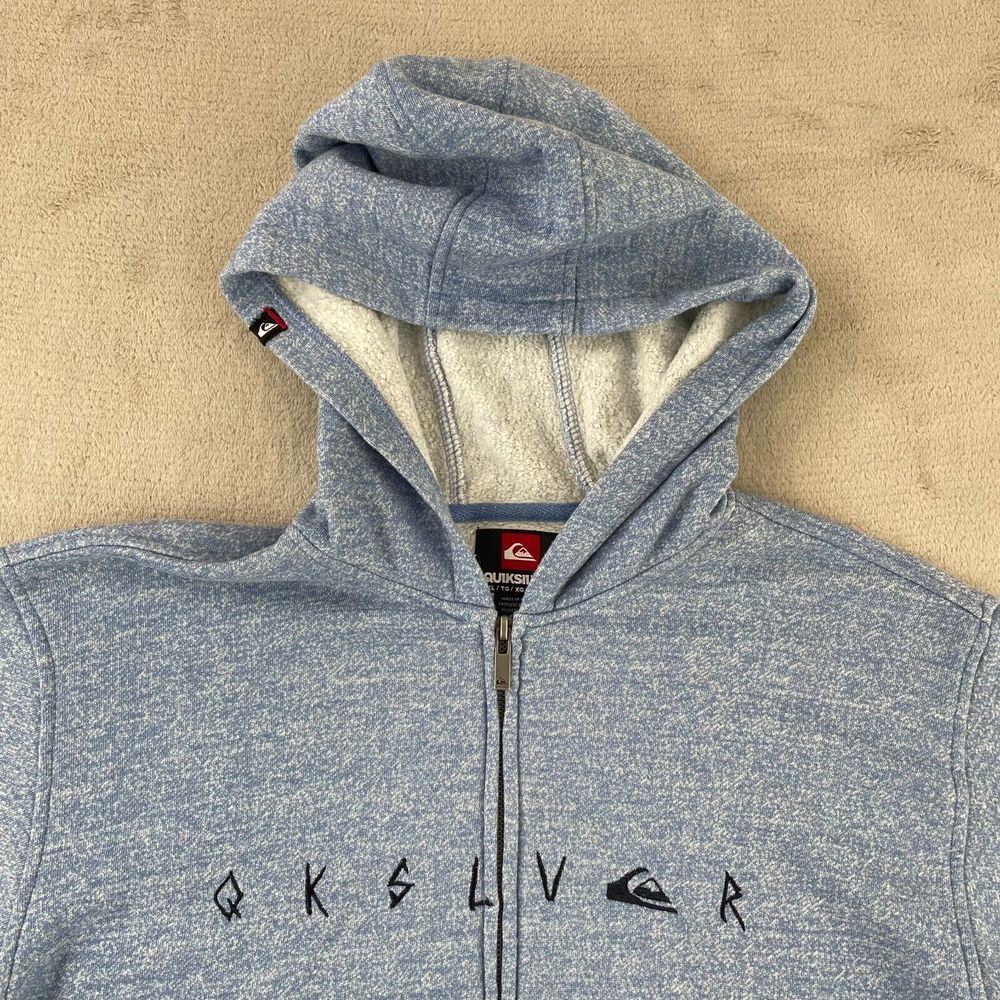 Quiksilver Hoodie Men XL (Fits Like Large) Blue Center Logo Full Zip Lightweight